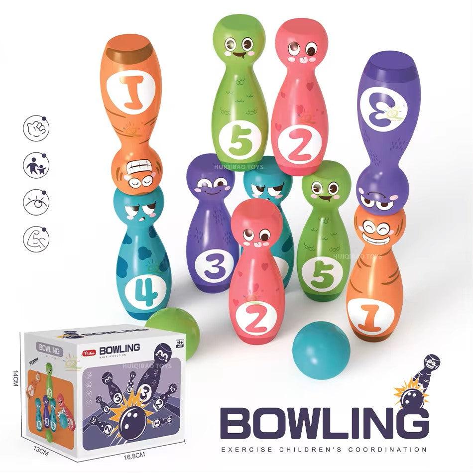 Juego de bolos con números coloridos para niños